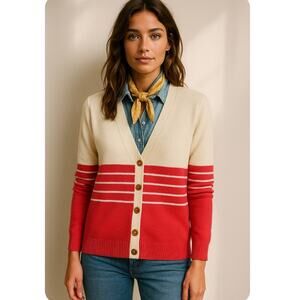 Vintage ST. JOHN Sportswear Santana Knit Cardigan L Cream Pink Gold Buttons USA